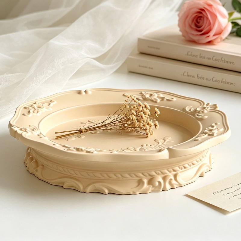 Coaster Mold Round - Zarif Vintage Barok Dantel Silikon Kalıp,