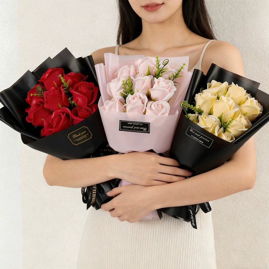 Dried Flower Bulk - 9 kafalı sabun çiçek gül buketi