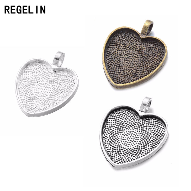 Bezels Set Pendant - REGELIN Kalp Cabochons Ayarları Gümüş Kaplama