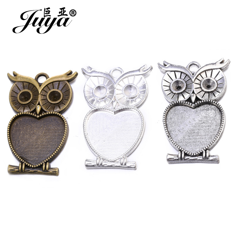 Bezels Set Pendant - 5 adet/grup 25mm Kalp Şekli Baykuş