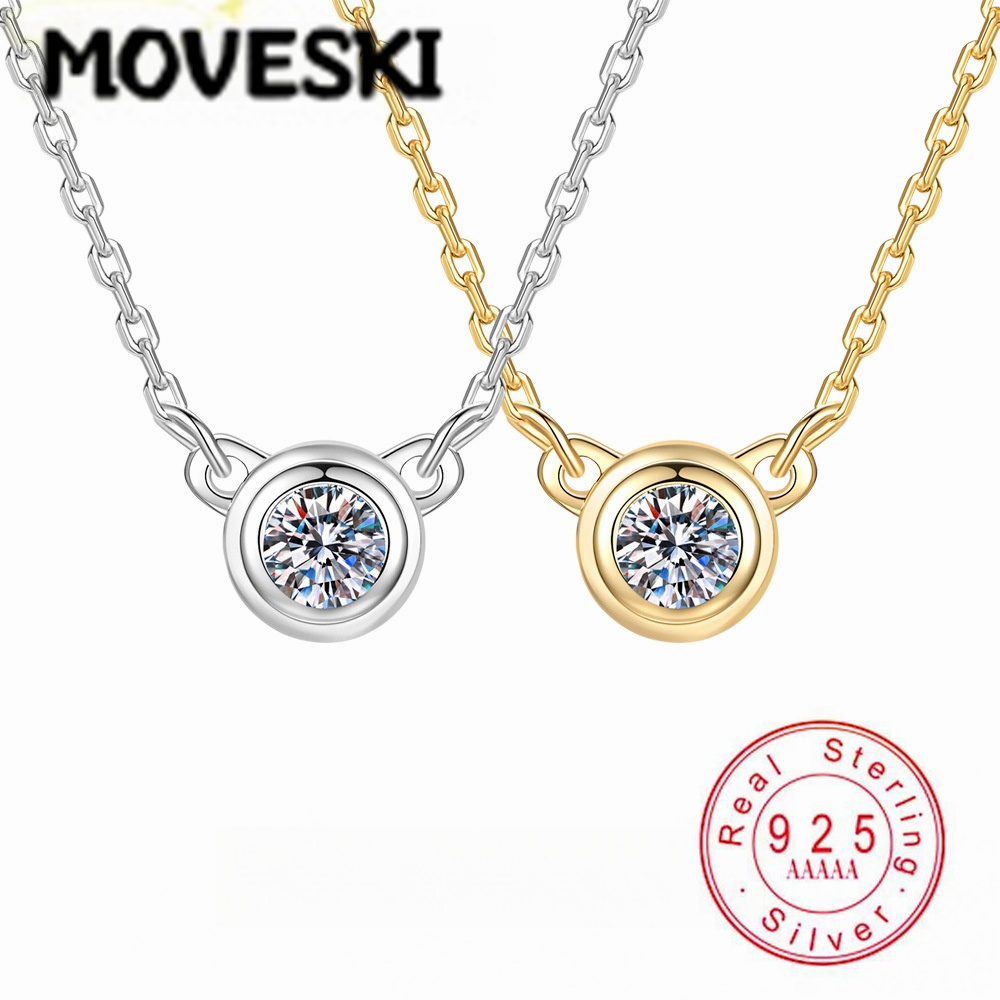 Bezels Set Pendant - Kadınlar için S925 Gümüş Mozanit Bezel