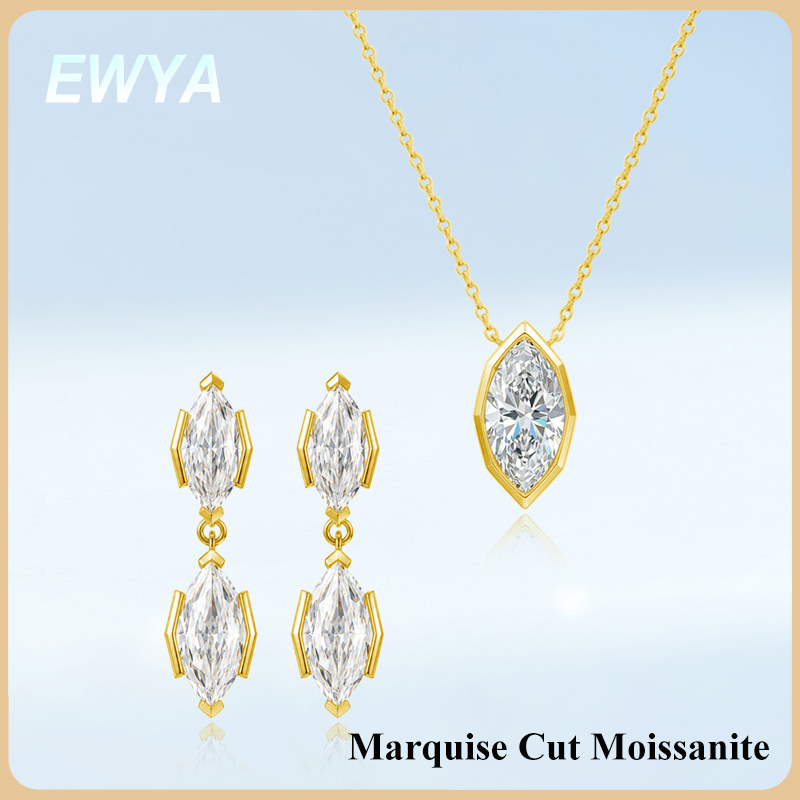 Bezels Set Pendant - EWYA 3CT Markiz Kesim Mozanit Çerçeve