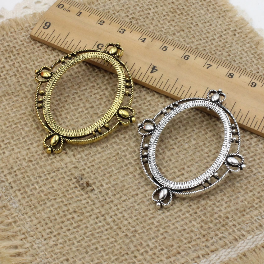 Bezels Set Pendant - Fit 30x40mm Oval Cabochon Antik Gümüş/altın